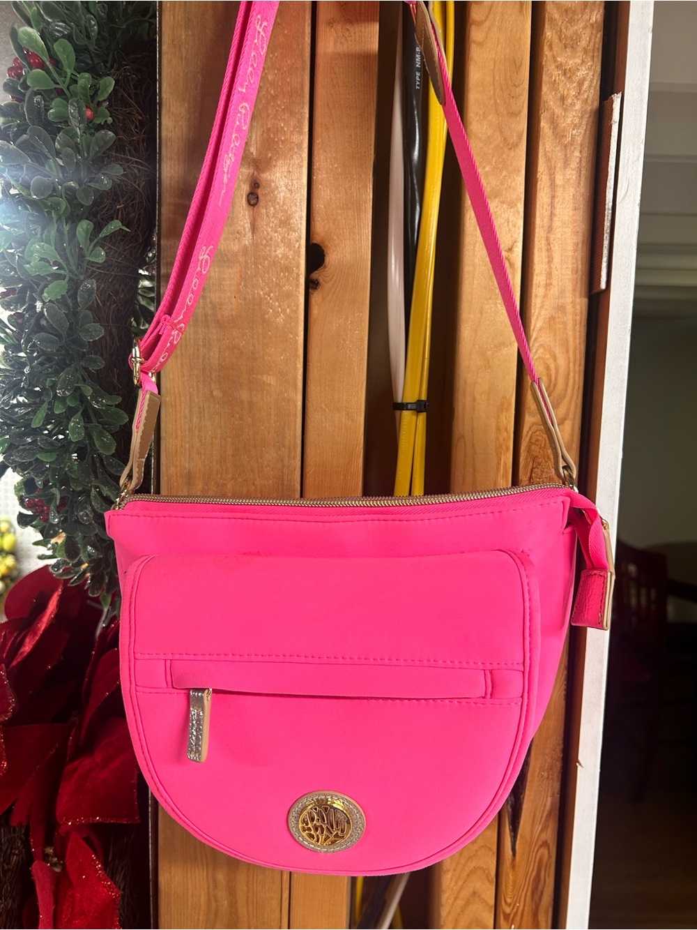 Lilly Pulitzer Neon Pink Crossbody Bag with Gold Accent